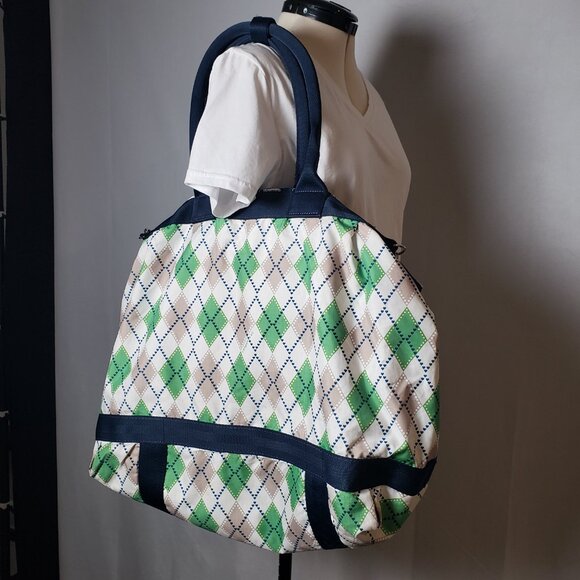LeSportsac 80's Retro Classic Argyle Diamond Pattern Weekender Tote 24"x21"x14" - Picture 2 of 16